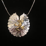 Frog on lily pad pendant, w/18” chain