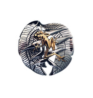 Frog on halyconia pendant, 25mm, .925 silver, 18kt gold plated, sold with 18” rhodium plated, sterling silver chain.   Authorized reproduction of an original museum quality Rainforest Design®️handcrafted shell cameo, carved in Panama by a master Wounaan Indian artist. Part of the proceeds go to the artist whose signature appears on the reverse.   The Panama Golden Frog or Rana Dorada, is now extinct in the wild,  and only exists in captivity in a few places where attempts to breed them are being made. 
