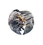 Frog on halyconia pendant, 25mm, .925 silver, 18kt gold plated, sold with 18” rhodium plated, sterling silver chain.   Authorized reproduction of an original museum quality Rainforest Design®️handcrafted shell cameo, carved in Panama by a master Wounaan Indian artist. Part of the proceeds go to the artist whose signature appears on the reverse.   The Panama Golden Frog or Rana Dorada, is now extinct in the wild,  and only exists in captivity in a few places where attempts to breed them are being made. 